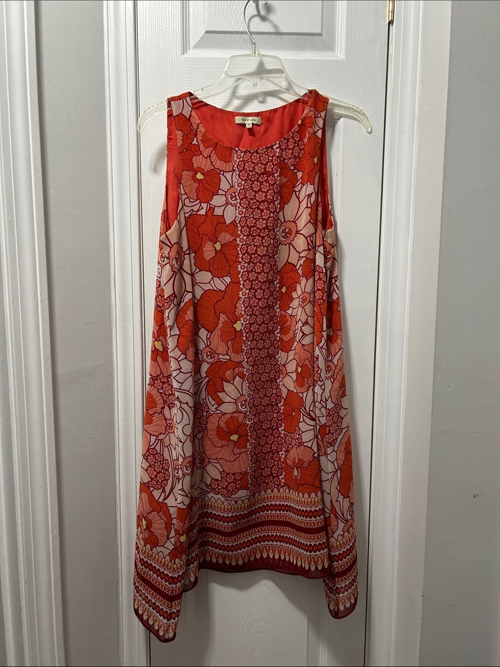 Max Studio Sleeveless Floral Midi Dress in Red and Cream